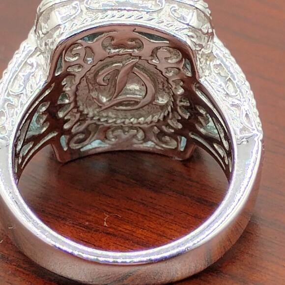 Cushion Cut Blue CZ and Sterling Silver Ring Size 7 - Picture 5 of 12